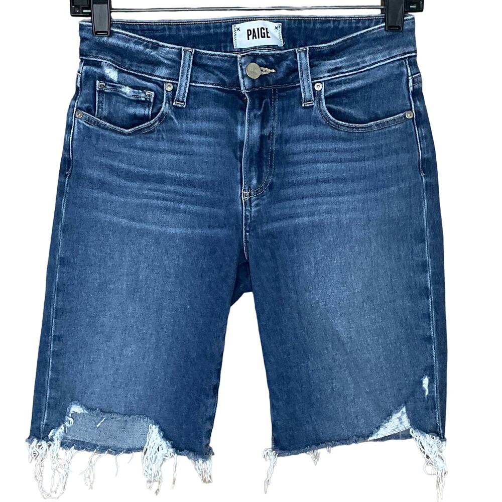 Paige Jax Knee Shorts Starla Destructed Blue Denim SZ 26